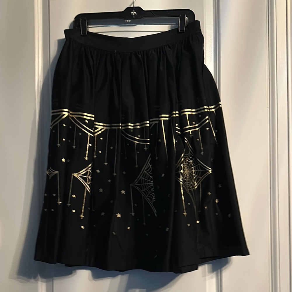 Pinup Couture Hope Johnson Spider Print Black and Gold Skirt XL